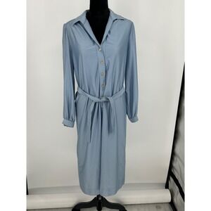 Vintage 70s Schrader Sport Blue Dress Belted Collar Women's Sz L Made In USA S0